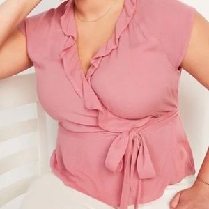 Old Navy Womens Ruffled Tie-Belt Crinkle-Textured Wrap Top